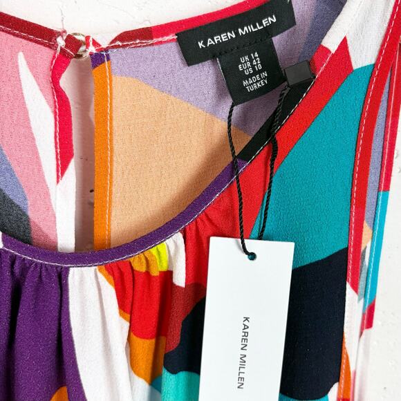 Karen Millen Womens Abstract Woven Shell Top Sleeveless Round Neck Multi 10 - Picture 3 of 12